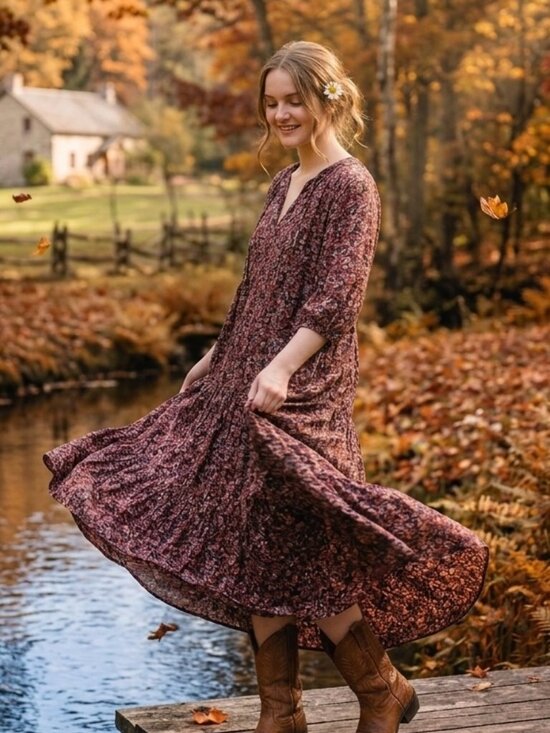 NATURAL LIFE Dresses & Skirts - Natural Life Boho Floral Tiered Midi Dress L/XL Cottagecore Flowy Fall NWOT